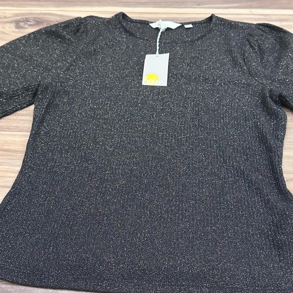 Boden Sparkle Puff Sleeve Sweater Crew Neck Wool Cashmere Black Sz 8 NWT